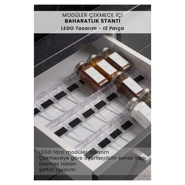 KHAKMA Modüler Çekmece İçi Baharatlık Standı LEGO Tasarım Birleştirilebilir Düzenleyici Set 12 parça