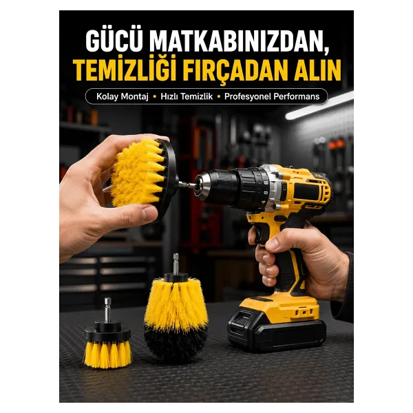 Matkap Uyumlu Temizlik Fırçası Seti 3'lü Çok Amaçlı
