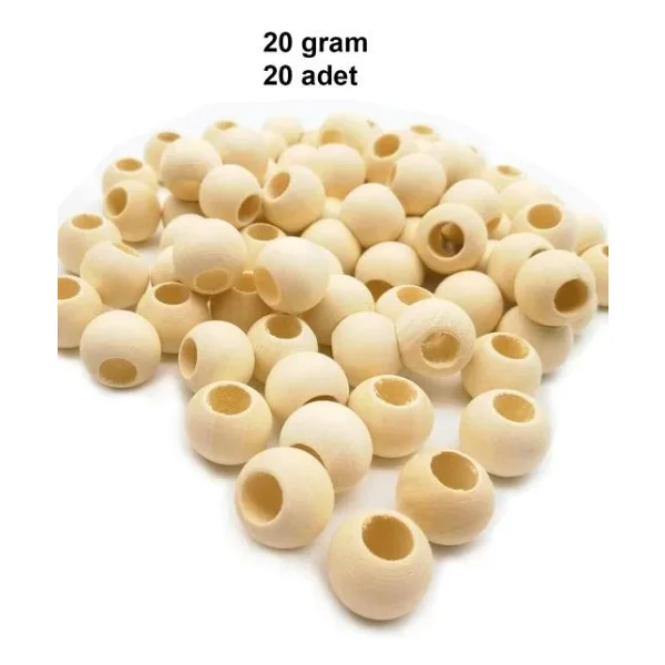 Mbb E-Ticaret 20 Gr (20 Adet) Ahşap Boncuk 15 mm çap x 10 mm Delik Doğal Yuvarlak Ahşap Makrome El İşi Çanta