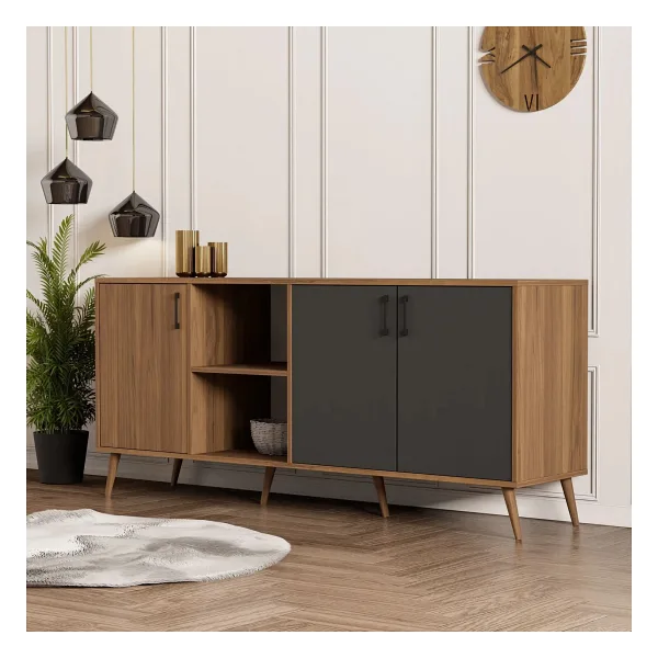 Mezza 1620 Exxen 180 Cm (AHŞAP AYAKLİ) Modern Konsol Hat Antrasit - 45 x 180 cm
