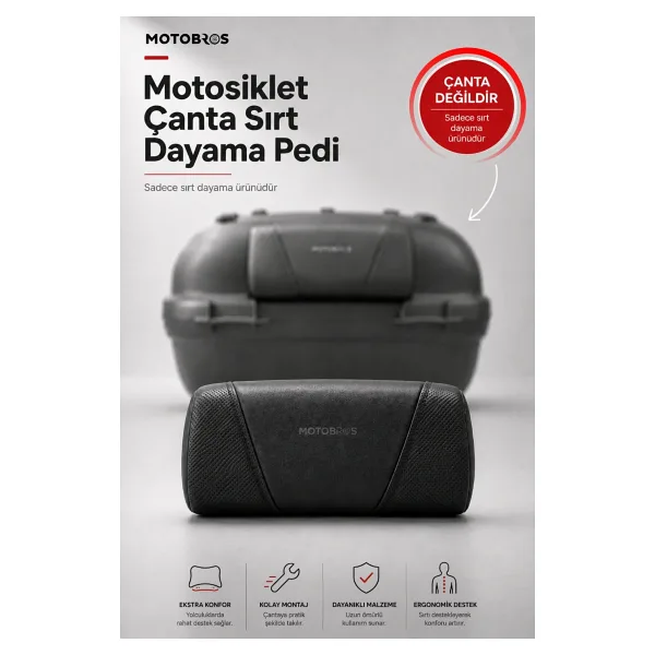 Motobros Motosiklet Topcase Çanta Sırt Dayama Minderi Universal Premium Cırtlı Model (ÇANTA DEĞİLDİR)