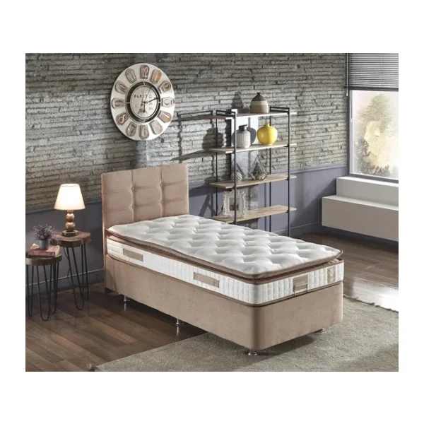 Niron Queen 90x190 Cm Tek Kişilik Pedli Yatak Seti - Sütlü Kahve Kumaş Baza, Başlık Ve Yatak Takımı