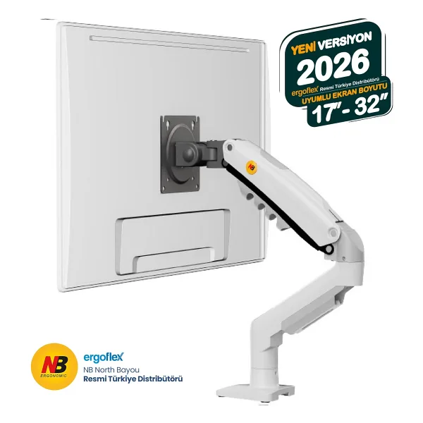 North Bayou F80-W Beyaz 17-30 inç Tek Kollu Amortisörlü Monitör Standı