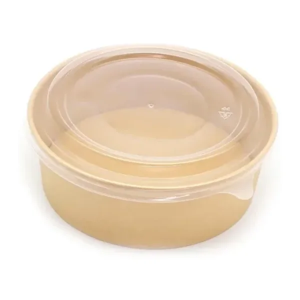 Omeyva Yuvarlak Şeffaf Kapaklı Kağıt Karton Kraft Salata Yemek Kabı Kase- 26 Oz - 750 Ml. - 10 Adet