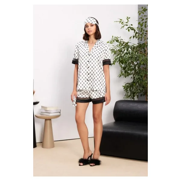 Pierre Cardin Saten Biyeli Kadın Pijama Şort Takımı 1305 Siyah