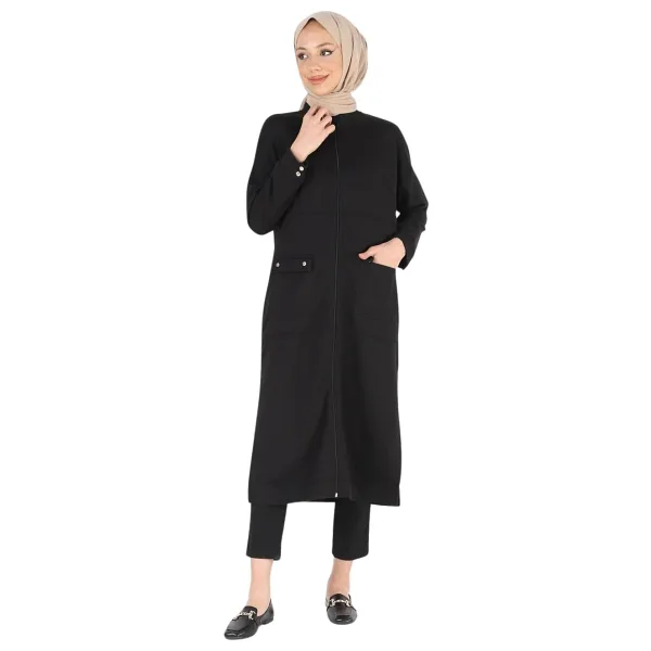 Plistre 2081_fermuarlı Yırtmaçlı Oversize Tesettür Kap