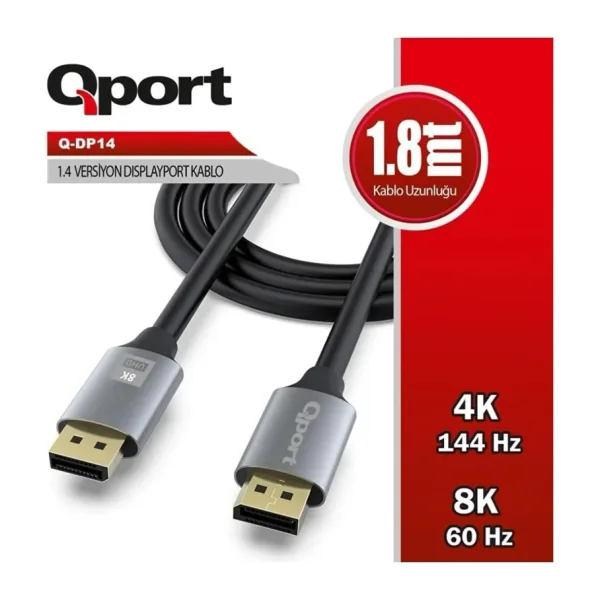 Qport Q-DP14 1.8 m 8K DisplayPort Kablo