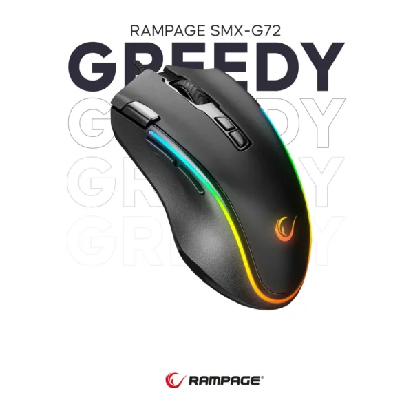 Rampage Greedy SMX-G72 RGB Makrolu Ergonomik Optik Kablolu Oyuncu Mouse
