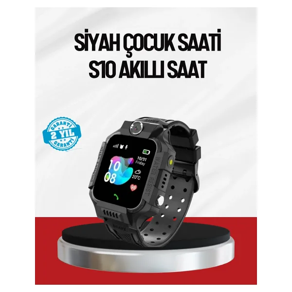S10 Akıllı Çocuk Saati Siyah Model Çift Yönlü Konuşma Ve Sos