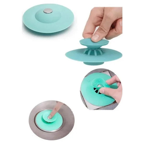Silikon Süzgeçli Basmalı Lavabo Küvet Yuvarlak Lavabo Tıkacı