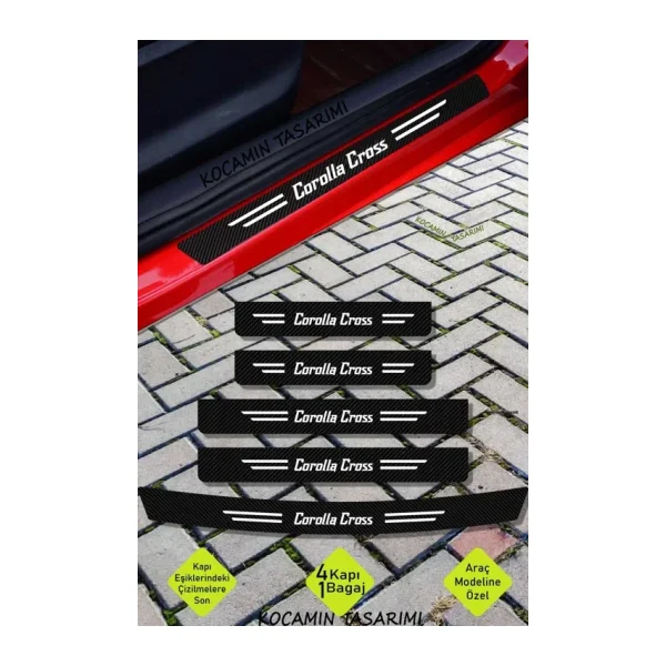 Toyota Corolla Cross Karbon Kapı Eşiği Ve Bagaj Koruyucu Set Çizilmeye Dayanıklı Sticker Folyo Corolla Cross Yazılı
