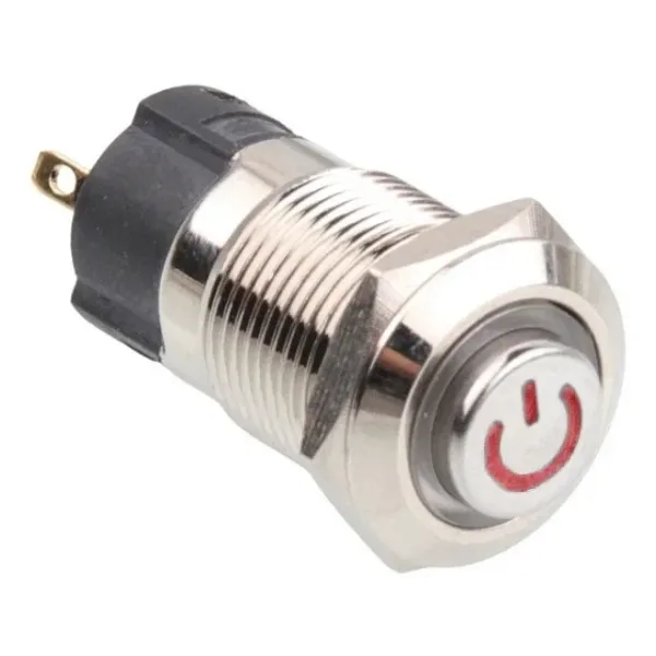 WD12A-G1-C 12mm Çıkık Yaylı Işıklı Power Metal Buton - Kırmızı
