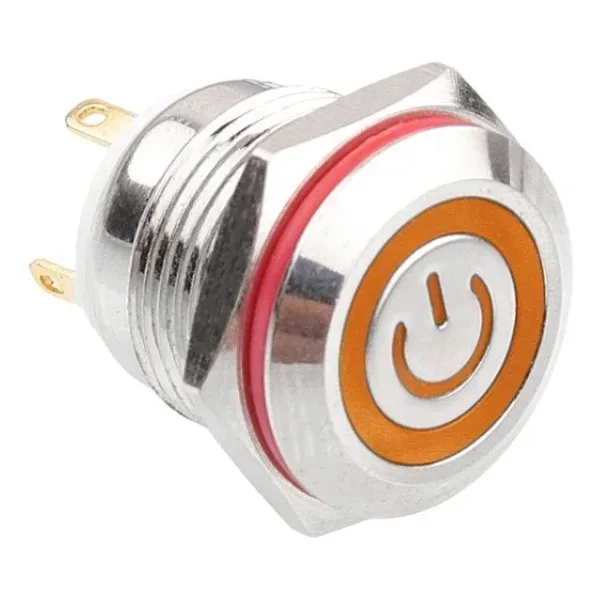 WD16H-P1-EC 16mm Düz Yaylı Işıklı Power Metal Buton - Sarı