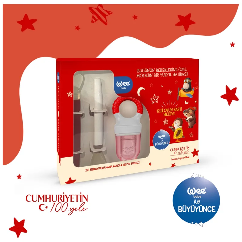Wee Baby 100. Yıl Seti Ergonomik Silikon Uçlu Mama Kaşığı ve Meyve Süzgeci