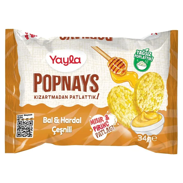 Yayla Popnays Bal ve Hardal Çeşnili Mısır ve Pirinç Patlağı 34 gr
