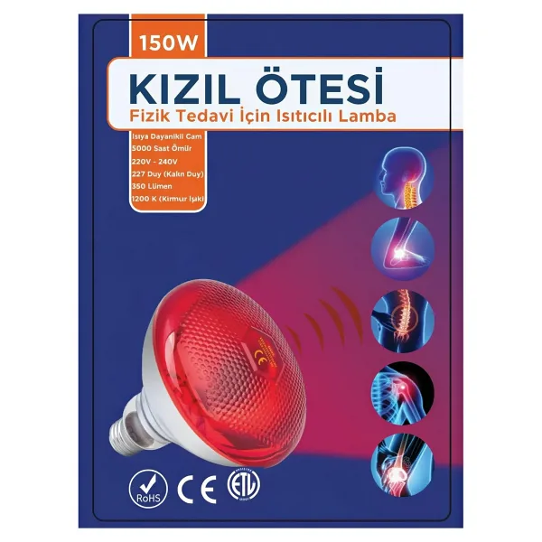 150W Kızılötesi (Infrared) Isıtıcılı Fizik Tedavi Lambası (Kırmızı Işık) E27 (Kalın Duy) ( Lisinya )