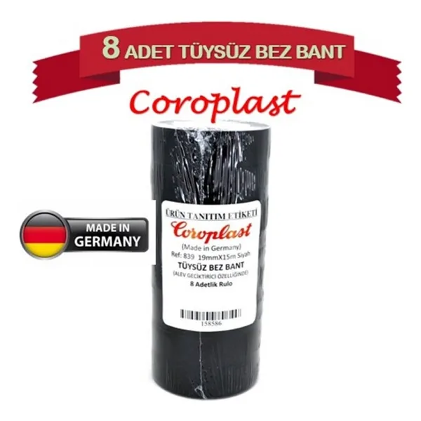 8 Adet Coroplast Tüysüz Bez Bant 19mm X 15 Metre Ref:839