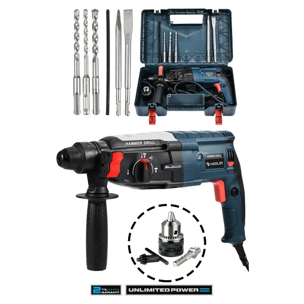 Assur 850W Metal Şanzıman Darbeli Matkap Kırıcı Delici Hilti 2-28Mm