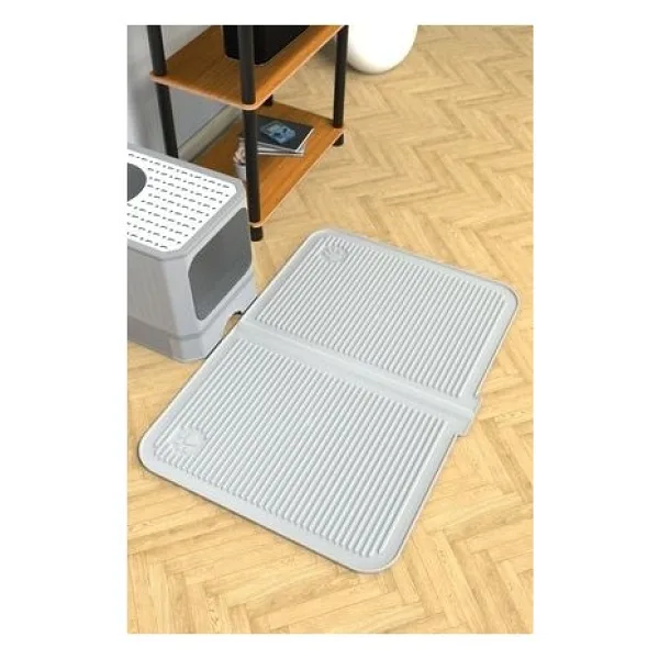 Ata Home Silikon Mama ve Kum Matı Havuzlu Yıkanabilir Kedi Tuvaleti Önü Kedi Kumu Paspası Büyük Boy 40 x 60 cm - Gri