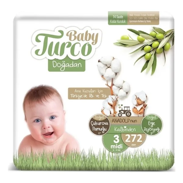 Baby Turco Doğadan 3 Numara Midi 136'lı 2 Adet Bebek Bezi