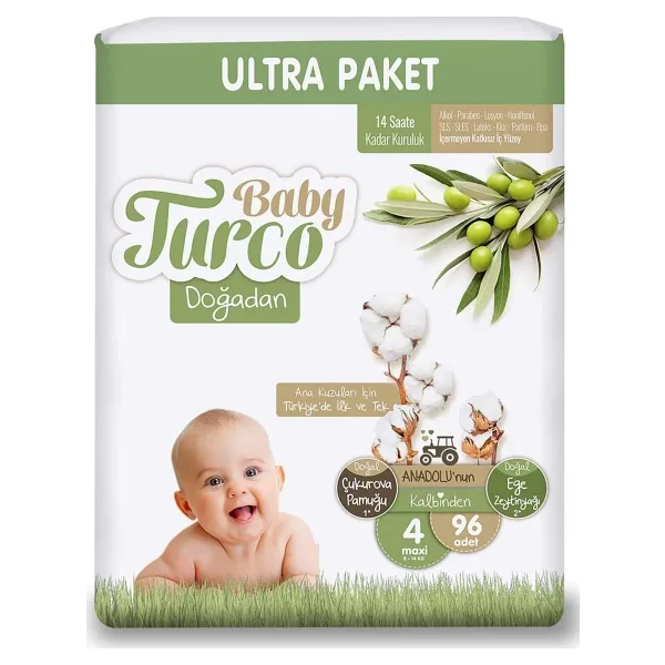 Baby Turco Doğadan 4 Numara Maxi 96'lı Bebek Bezi