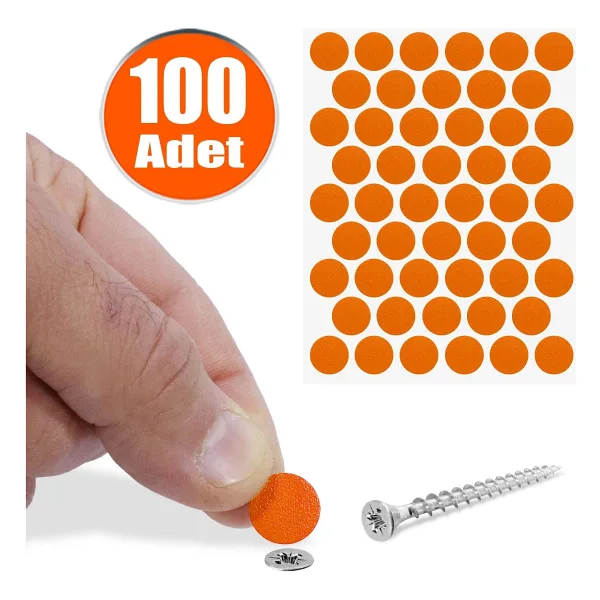 Badem10 Yapışkanlı Vida Tapası Tıpası Turuncu Vida Kapatıcı Kapağı (100 ADET)