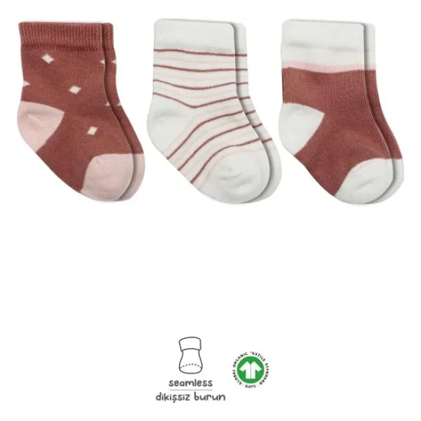 Bistyle 3'Lü Penye Kız Soket Çorap BS10112 Pudra