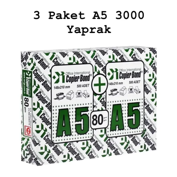 Copier Bond A5 80 gr 3000 Yaprak 3'lü Paket Fotokopi Kağıdı