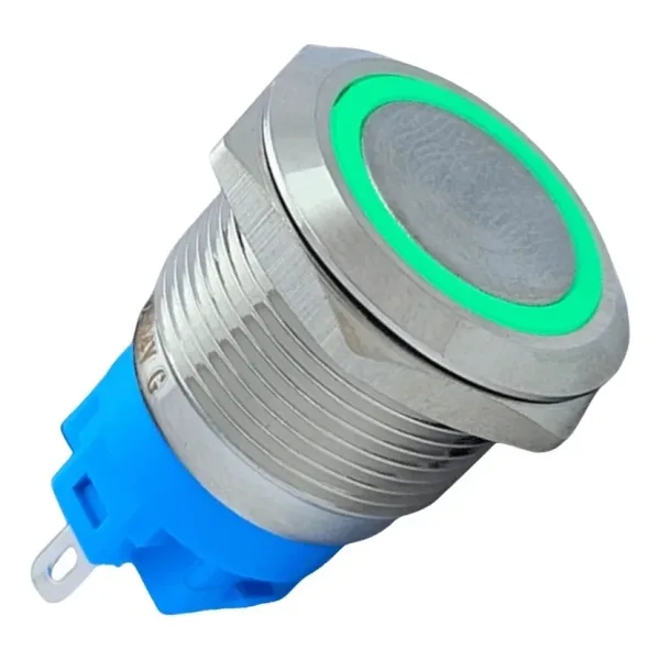 E58 19mm Metal Buton Yaylı 12-24V Yeşil LED 1NO/1NC