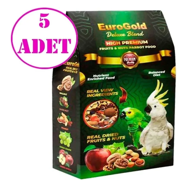 Eurogold Deluxe Blend Meyveli Ve Kuruyemişli Papağan Yemi 650 Gr 5 Ad