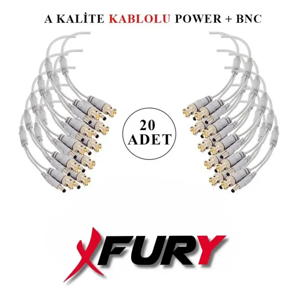 FURY 20 Adet A Kalite Kablolu Hazır BNC + DC POWER Jack Kablolu Y Tipi Konnektör