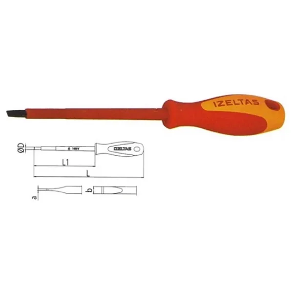 İzeltaş 4140174100 1000 V 4x100 mm İzoleli Elektrikçi Düz Tornavida