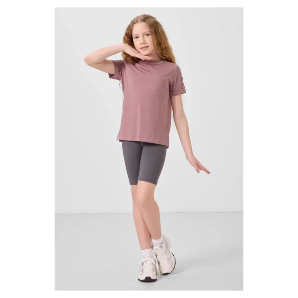 Koyu Gri Pamuklu Kısa Paça Standart Fit Basic Kız Çocuk Tayt - 75188