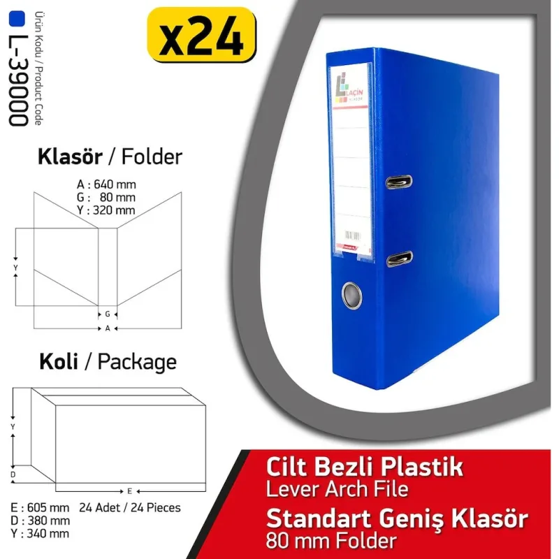 Laçin Klasör Mavi Geniş 24 Adet 1 Koli