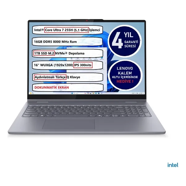 Lenovo Ideapad 5 2 In 1 16IAL10 Intel Core Ultra 7 255H 16GB 1tb SSD 16" Touch 83KS002ATR Freedos Dokunmatik Bilgisayar - 1 TB - 16 GB