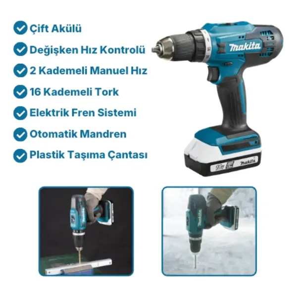 Makita HP488D002 Çift Akülü 1.5 Ah Darbeli Matkap