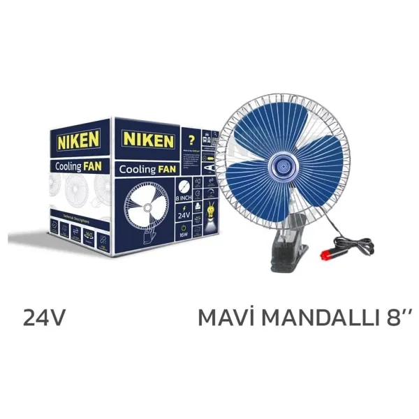 Niken Oto Vantilatör 24V 8 İnch Mandallı Çakmak Girişli