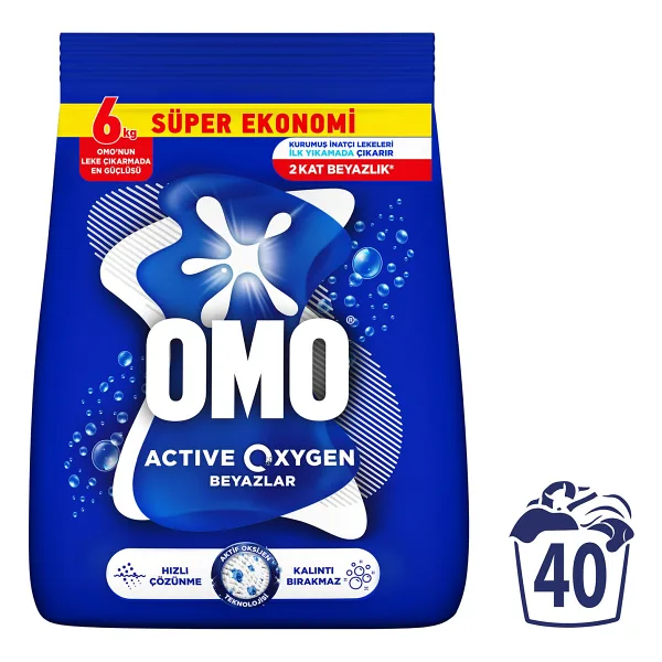 Omo Active Oxygen Beyazlar için 6 kg Toz Deterjan