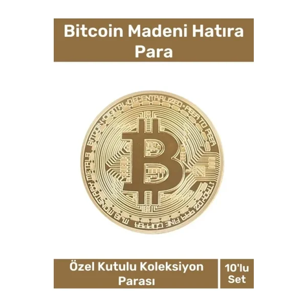 Özel Kutulu Hediyelik Kripto Hatıra Koleksiyon Bitcoin Madeni Para Altın Rengi 10'lu Set