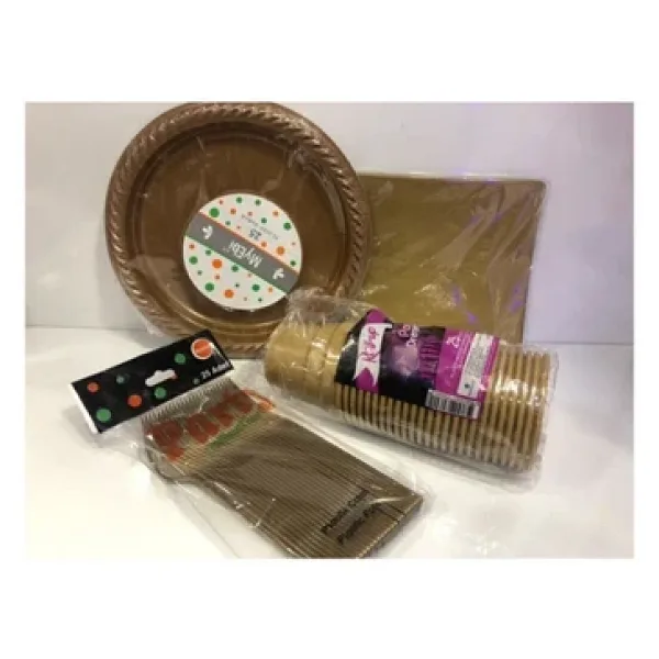 Plastik Kullan At Doğum Günü Tabak Bardak Çatal Peçete(gold)