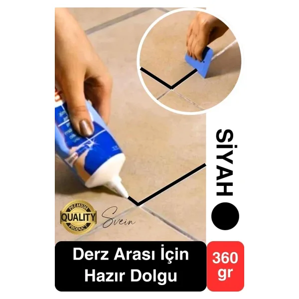 Premium Fayans Arası Siyah Hazır Derz Dolgu Gaga Uç Tüp Mermer Mutfak Banyo Zemin Duvar Onarıcı