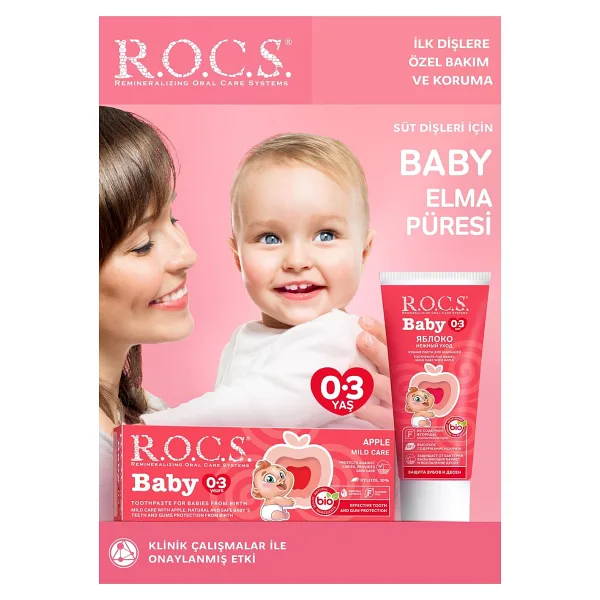 R.O.C.S. Elma Püresi Tadında 0-3 Yaş 35 ml Florürsüz Bebek Diş Macunu