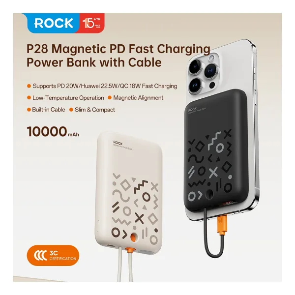 Rock P28 Siyah 10000 mAh MagSafe Powerbank