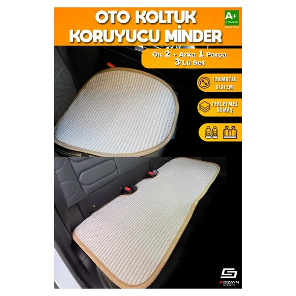 S-Dizayn Oto Koltuk Koruyucu Alt Minder Krem Universal 2+1 Parça Ön Arka A+ Kalite