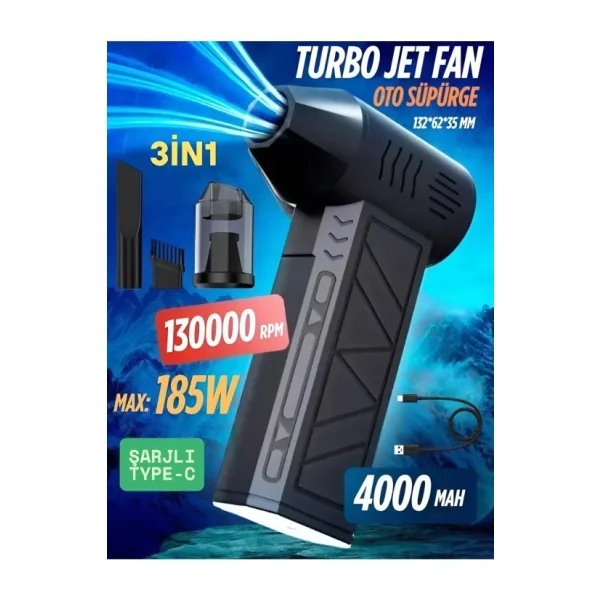 Şarjlı Mini Turbo Jet Şiddetli Fan Vantilatör Yüksek Hızlı Fanı Güçlü Hava Üfleyici Araç Süpürgesi