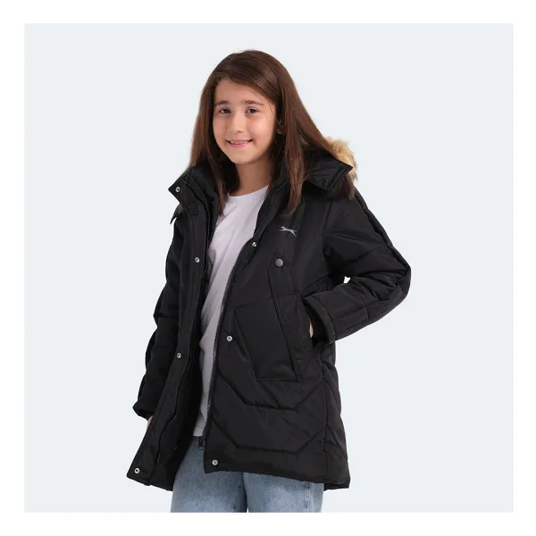 Slazenger Camron Kapüşonlu Siyah Çocuk Mont