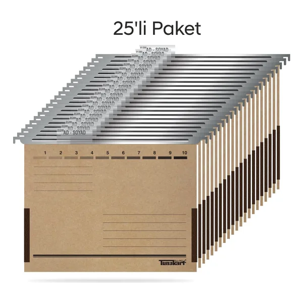 Tunakart Asd2005 Metal Askılı Yan Bezli Körüklü Dosya 25 Li Paket