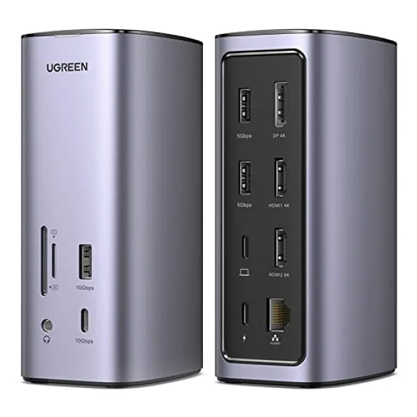 UGREEN Docking Station Triple Display, 12-in-1 USB C MacBook Docking Station with 2 HDMI DP 8K, 10 Gbps USB C and USB-A Data, 100W PD Charging, Ethernet, Audio, SD TF Card Reader for Mac OS, Windows