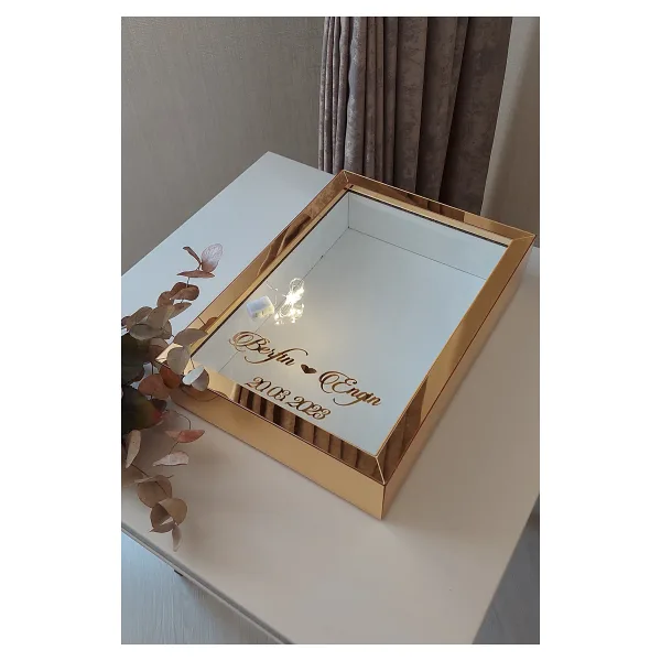 Verda Çerçeve Yeni Model 25x35 Cm Gold Ledli Derin Gül Tasarım Çerçevesi! Gül Kutusu Anı Çerçevesi!