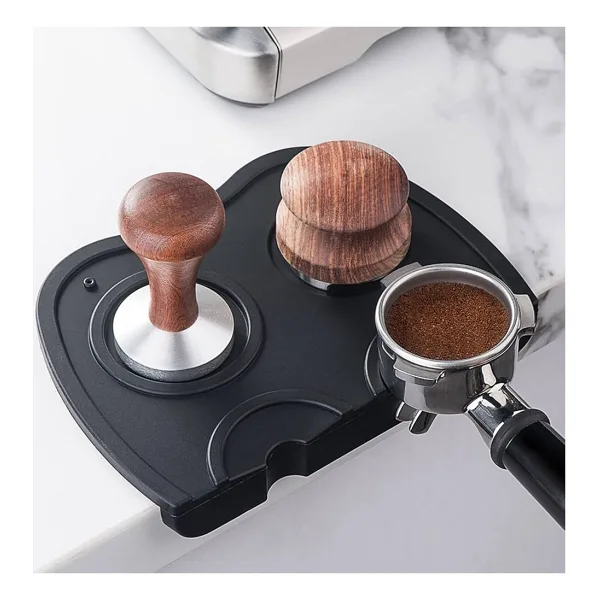 VESTRON Silikon Kahve Tamper Matı Espresso Sıkıştırma Standı Siyah Düz Taban 2li Set Espresso Barista VCT